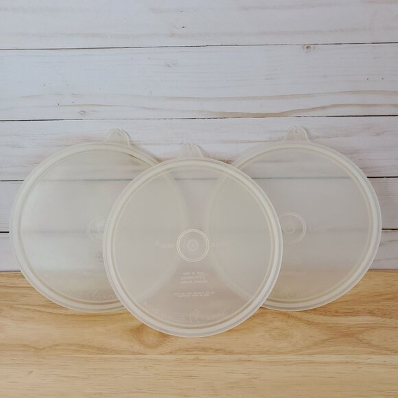 3 VTG Tupperware USA Seal Sheer Clear Round Replacement 6" C Tab Lids Only 227-4 - Picture 2 of 5